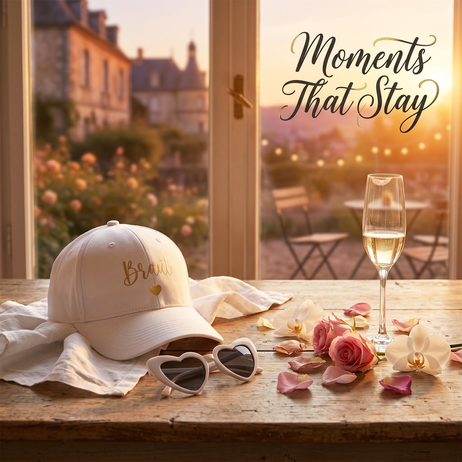 BBTO 16 Pièces Sets d'Accessoires pour Enterrement de Vie de Jeune Fille | 7 Casquettes Roses Team Braut & 1 Casquette Blanche Braut 8 Lunettes de Soleil de Fête Fête Prénuptiale Mariage Photo