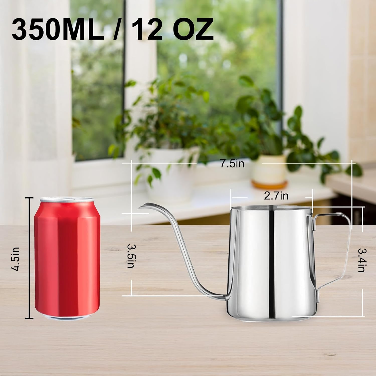 Small Watering Can for Indoor Plants, Mini Indoor Watering Can with Long Spout and Handle 12 Oz / 350 ml Rust-Proof 304 Stainless Steel Material - Image 5
