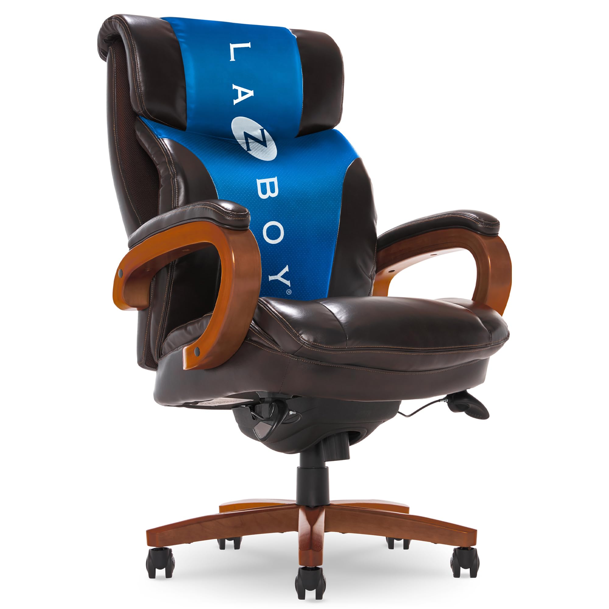 La-Z-BoyBig and Tall Trafford Executive Office Chair with AIR Ergonomic Support Technology, High Back Ergonomic Chair with Lumbar Support, Bonded Leather, Brown