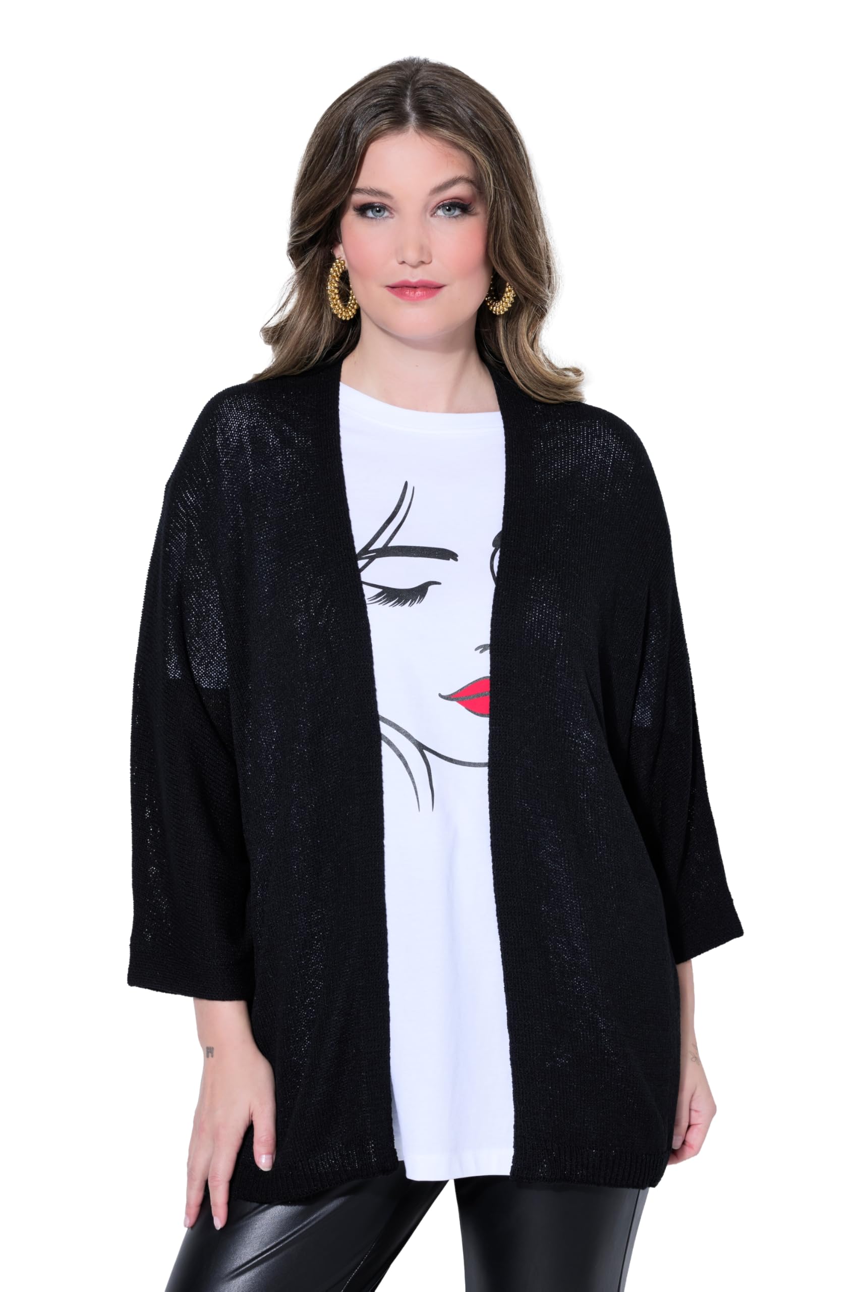 MIAMODA Damen große Größen Übergrößen Plus Size Strickjacke, offene Passform, 3/4-Fledermaus-Ärmel 849174