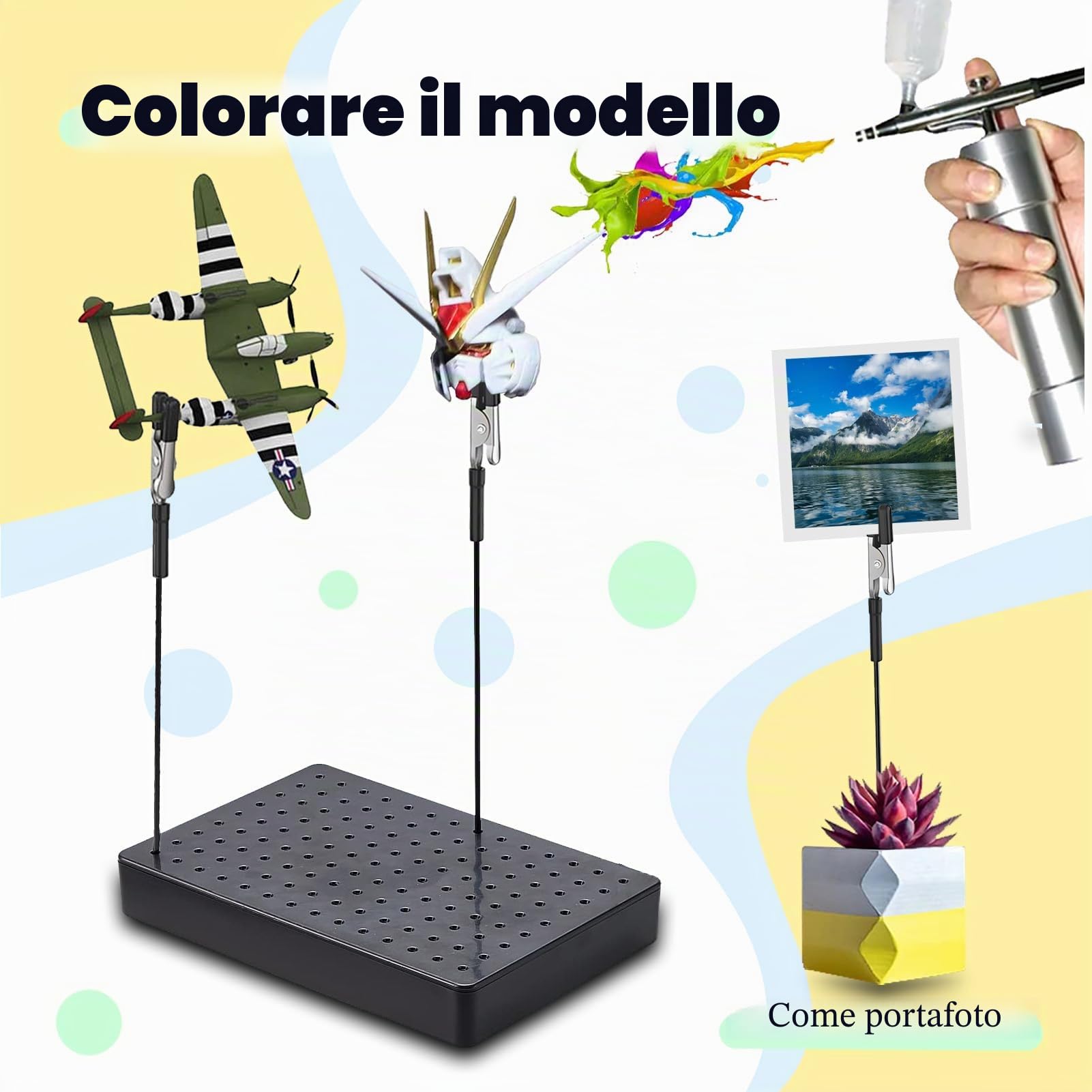 Accessori per modellismo, 10 x base di colori, 1 spazzola e 1 battuta. Clip a coccodrillo resistenti e stabili. Ideale per modellazione, strumenti aerografo e saldatura a mano.
