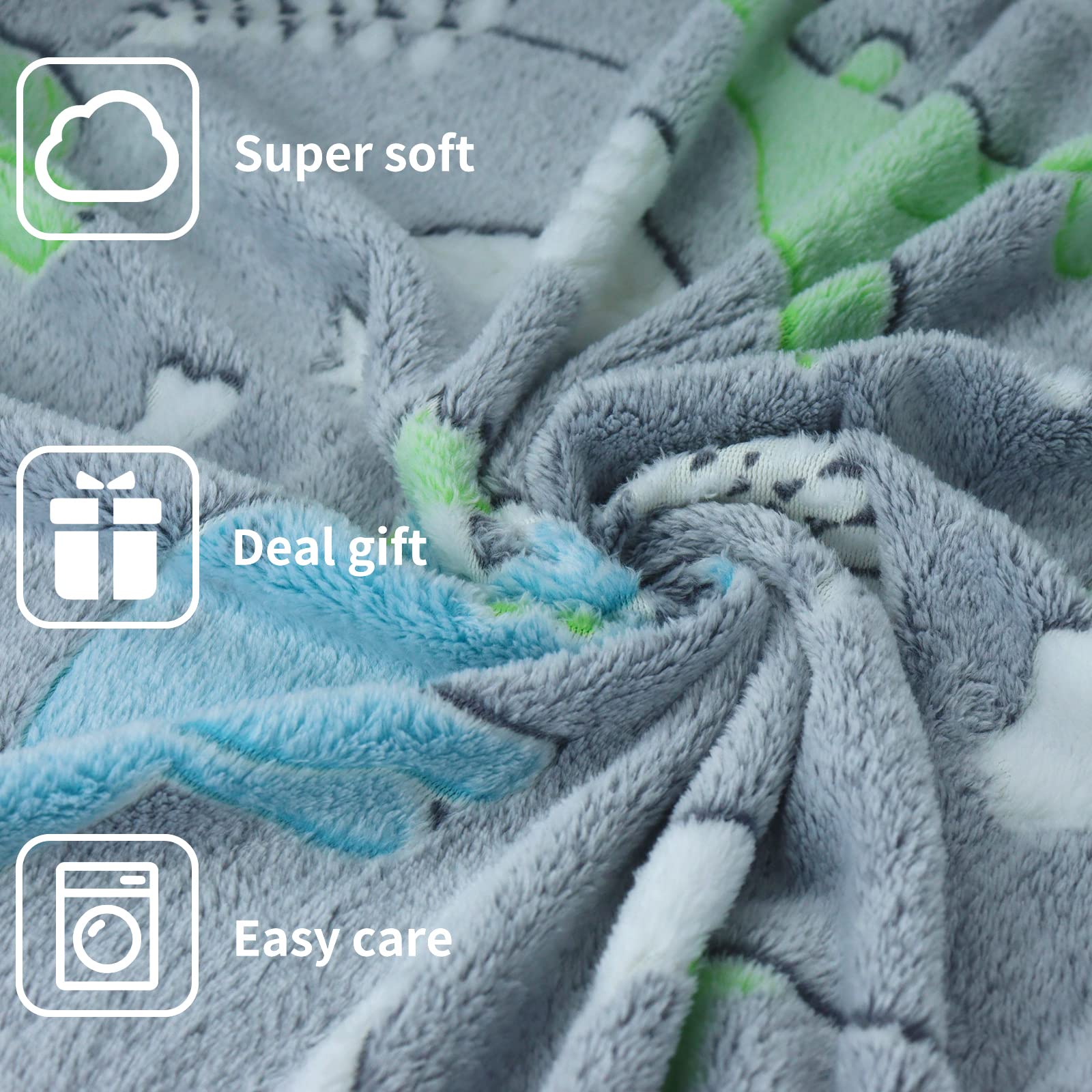 Sherpa Deken Omkeerbare Dinosaurus Patroon Gedrukte Deken Zachte Warme Fleece Deken voor Bedbank en Reis 150x200cm