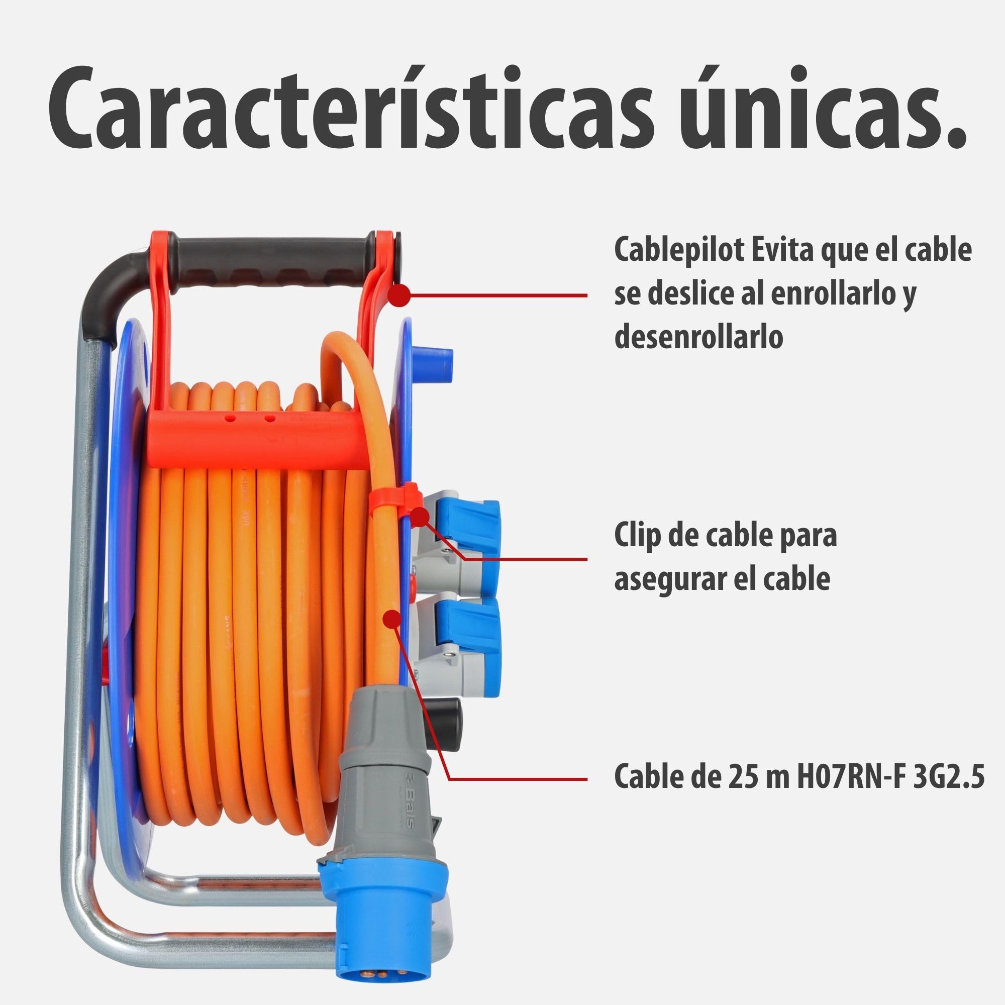 Brennenstuhl enrollacables Garant CEE 230V con alargador de 25m (uso universal en exteriores, con 2 enchufes CEE, fabricado en alemania)