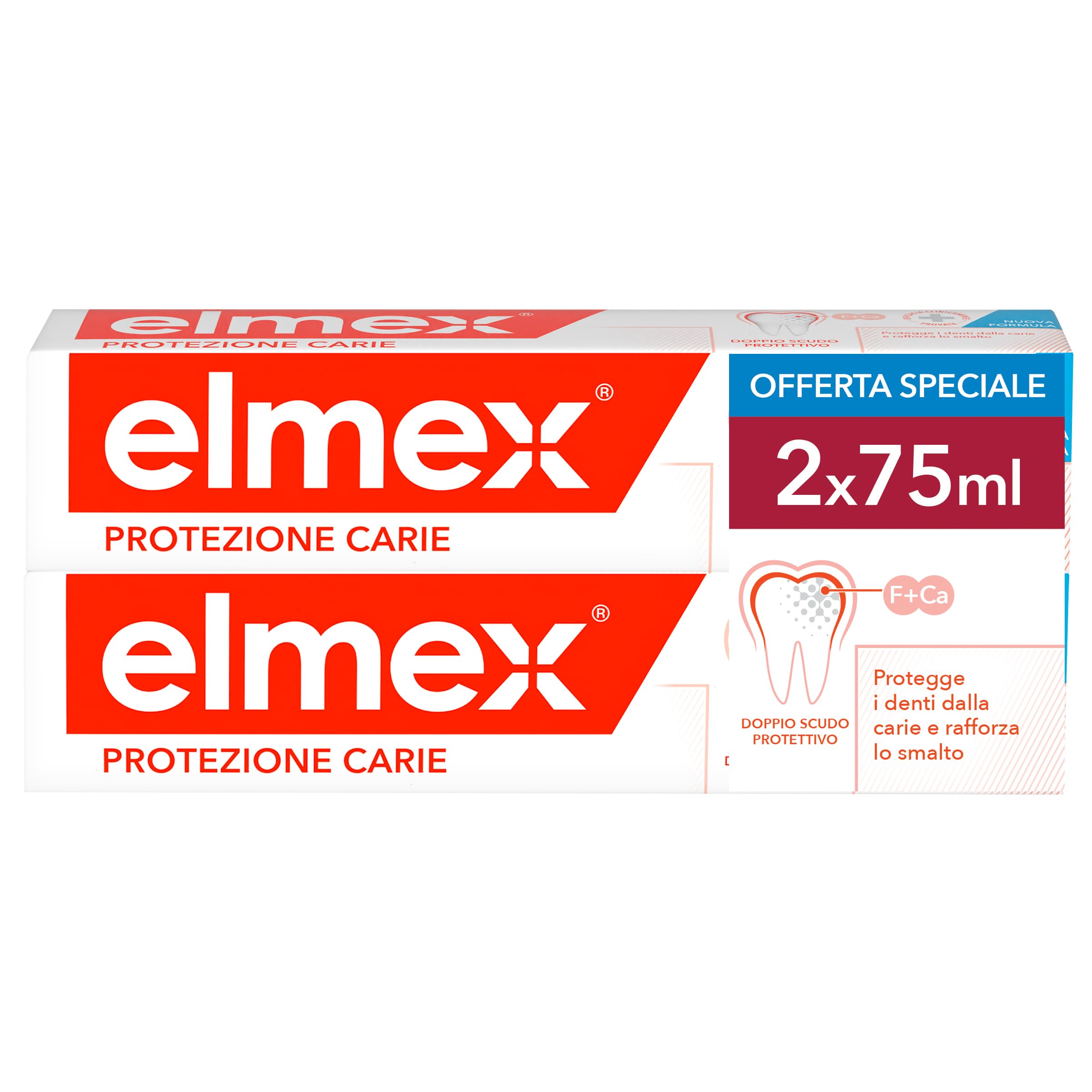 Elmex Protección Anticaries Pasta de Dientes Anticaries 2x75ml, Protege de las caries, remineraliza el esmalte, ayuda a reducir la pérdida de minerales, forma una capa protectora sobre los dientes