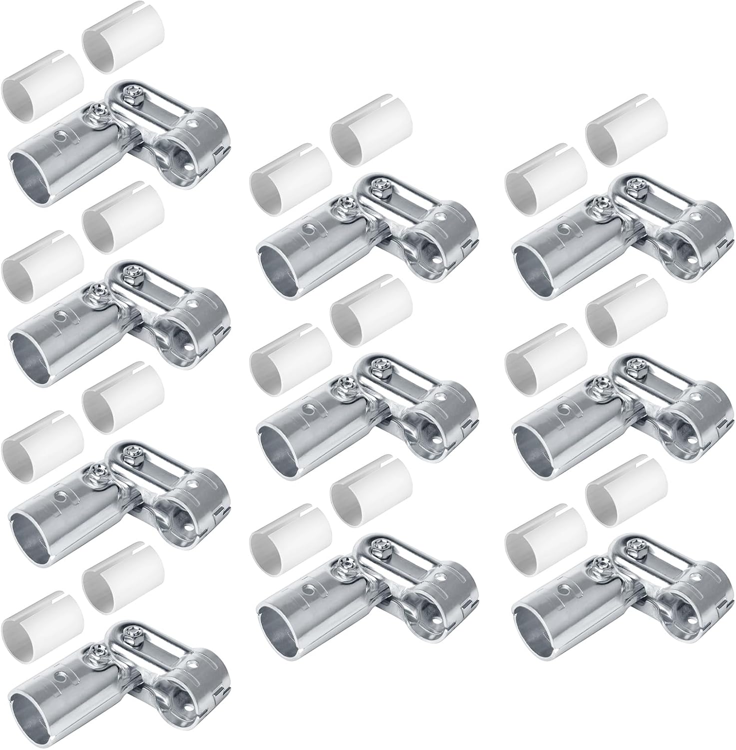 10 Sets Pivot Tee Pipe Fittings Connector T Adjustable Clamp, Fits 3/4" EMT Conduit with PE Adapter Shims