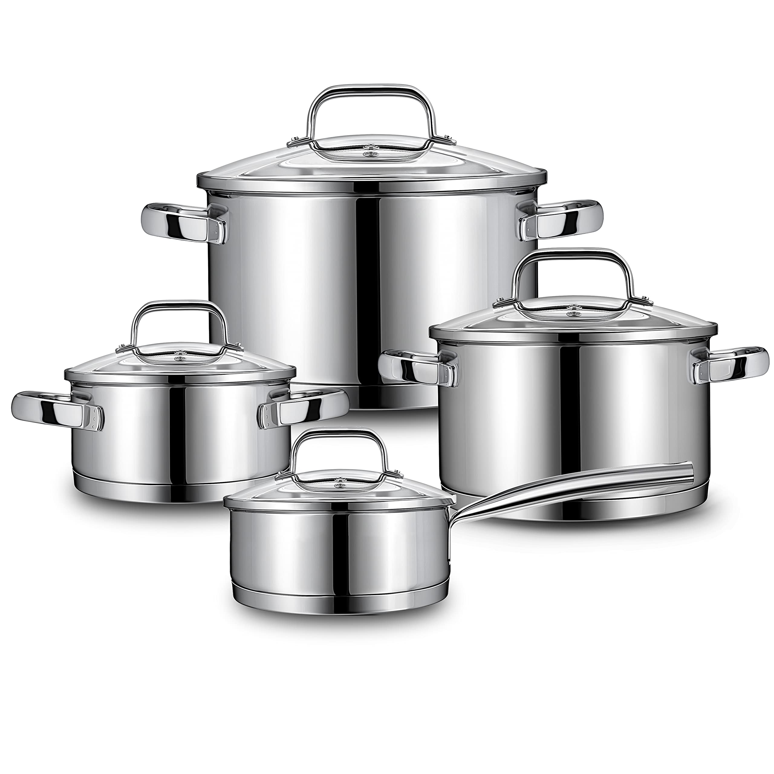 Linnuo Topf Induktion 24cm mit Glasdeckel, Kochtopf groß 6l, aus 18/10 Edelstahl, Griff nicht heiß, geschmiedeter Boden für alle Herde, Topf groß als Suppentopf Nudeltopf Spaghettitopf | Cooking Pot