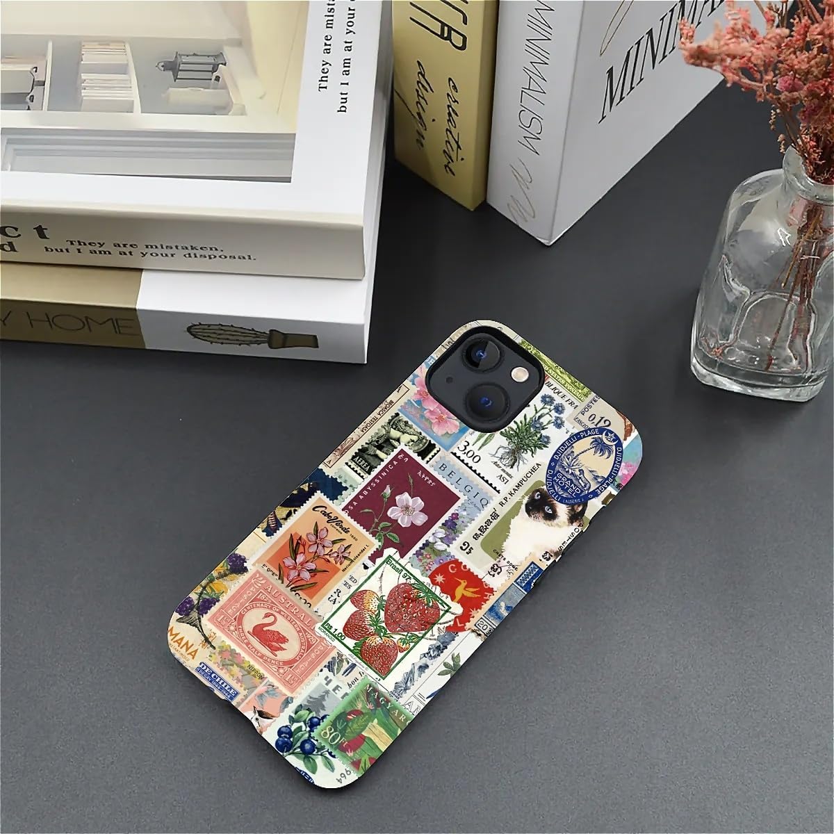 Case for iPhone 13 iPhone 14,Vintage Stamp Collage for Woman Men Full Body Protective Cover Shockproof 2 in 1 Silicone + Hard PC Design Case - Image 3