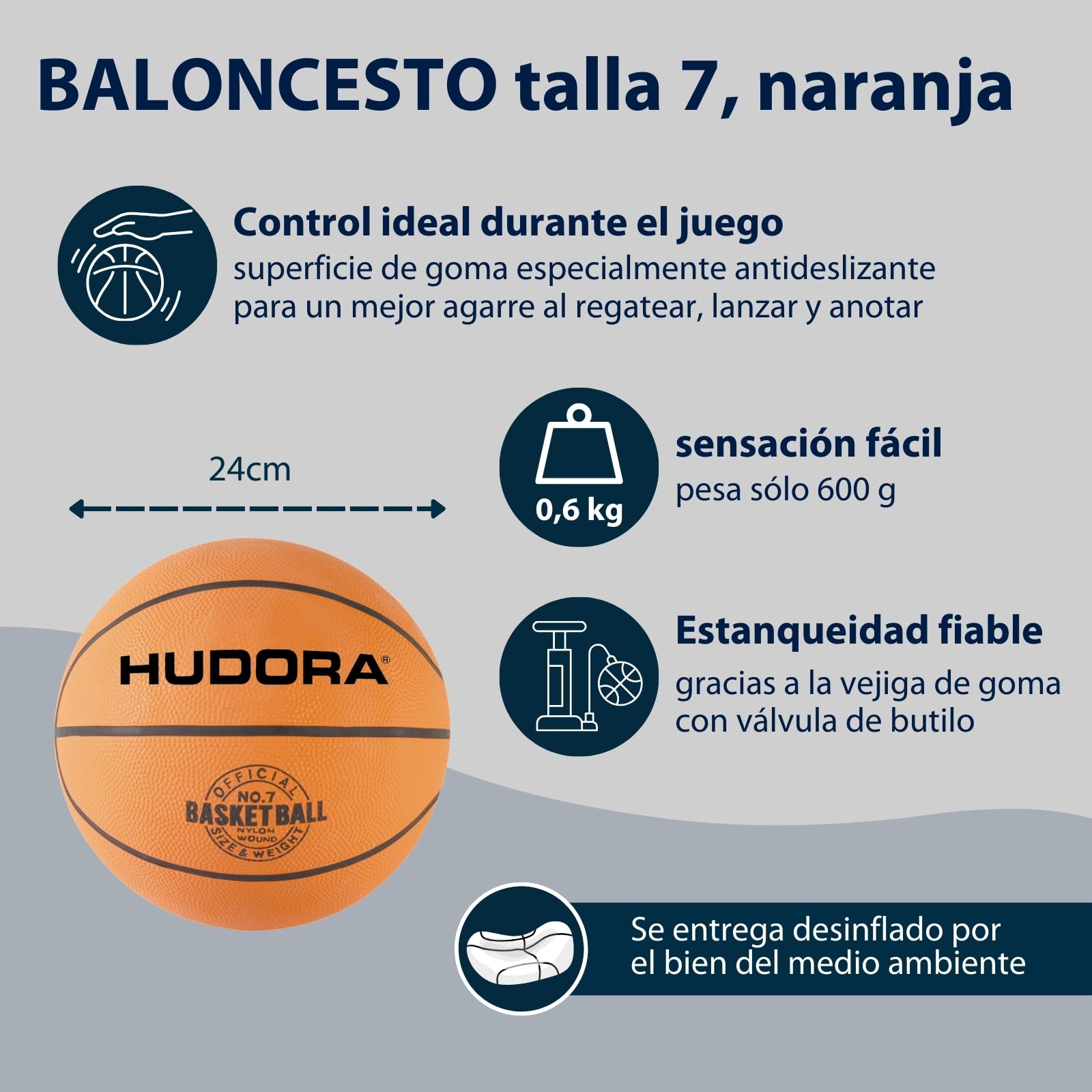 HUDORA - Juego de Baloncesto Slam It - Juego de Baloncesto con Korb, Baloncesto Größe 7 y Bomba de Mano - Robusto Baloncesto para drinnen y draußen - Baloncesto aus Gummi für Kinder & Erwachsene