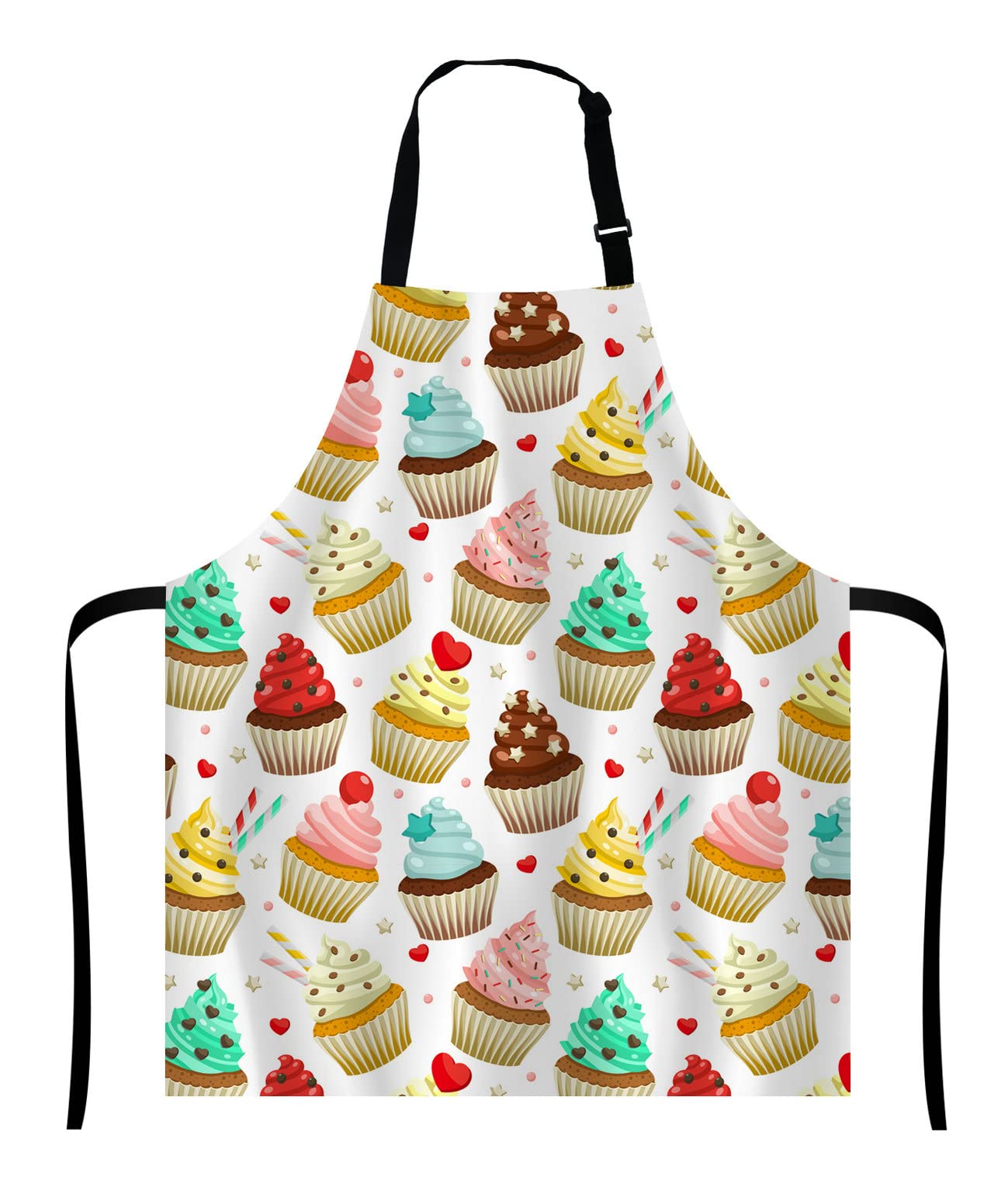 Wasach Unisex Multi 118 Yummy Colored Cupcakes Apron, Cute Cupcake Pattern, Sweet Dessert Apron,Adjustable Neck Bib For Men Women,Suitable For Kitchen Cooking Waitress Chef