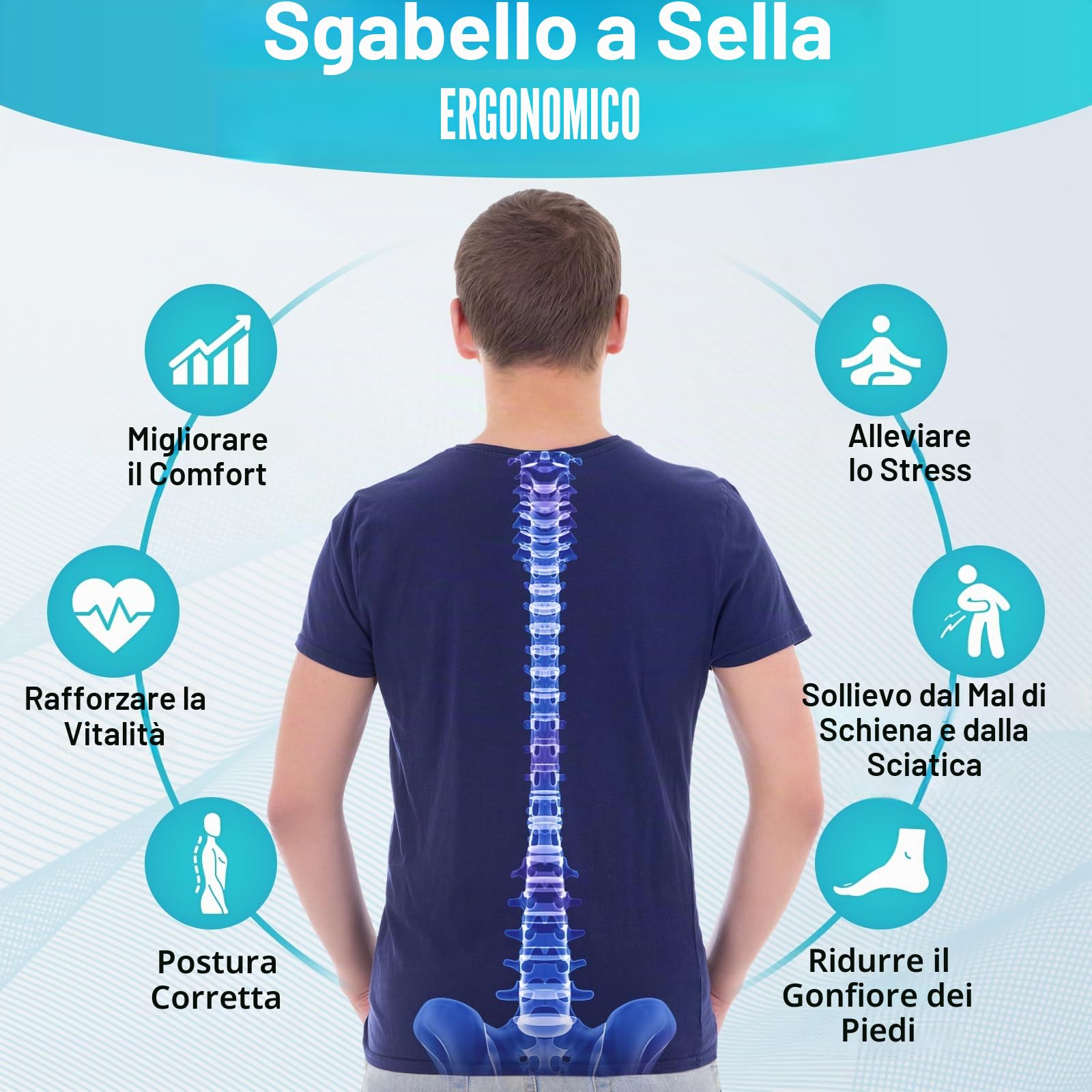 Sgabello da sella per cavallo anti-mal di schiena, sgabello ergonomico con ruote, sgabello estetico regolabile in altezza da 46 a 59 cm, sgabello con ruote imbottite per dentista (nero)