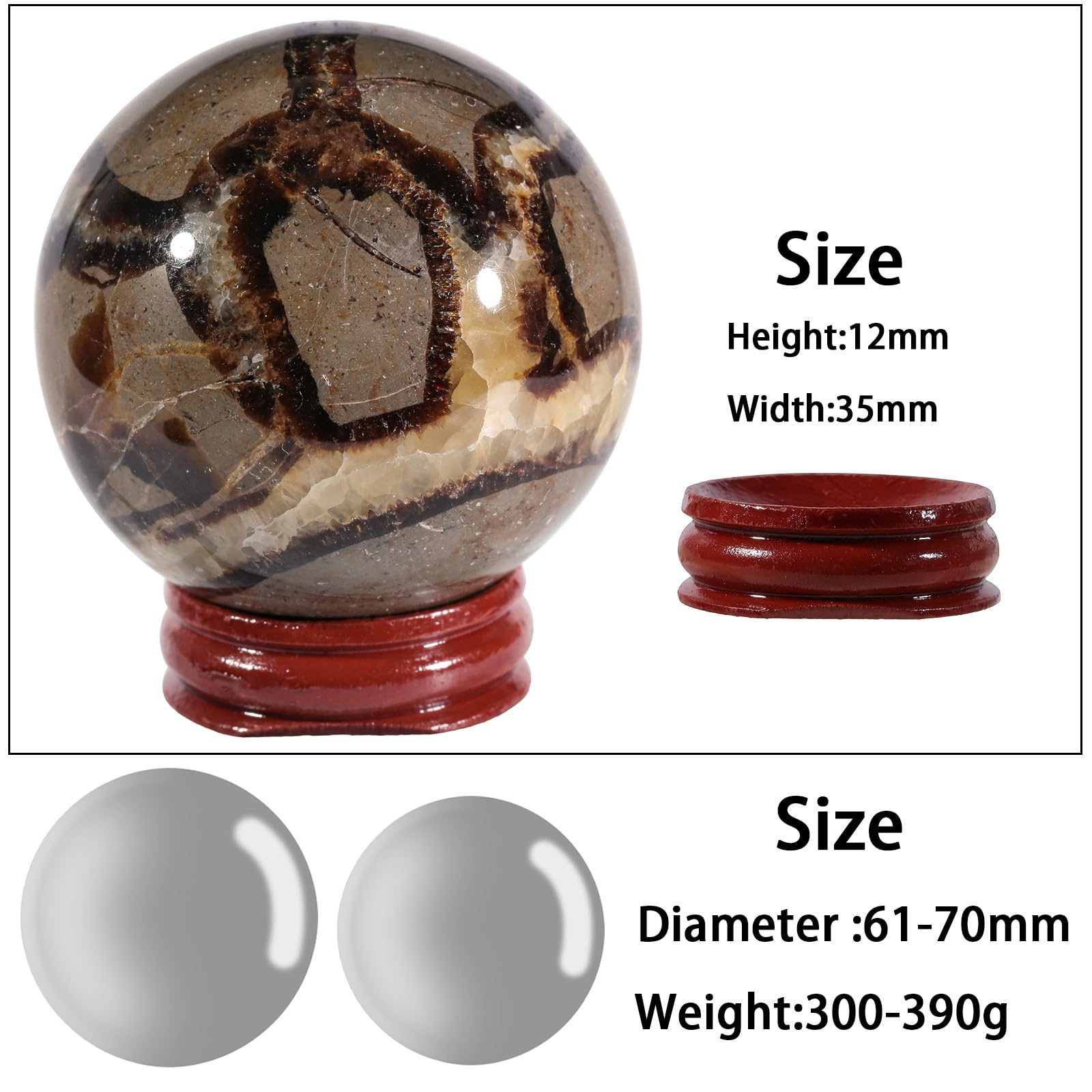 KYEYGWO Natural Septarian Dragon Stone Crystal Ball Ornament with Stand - Image 2