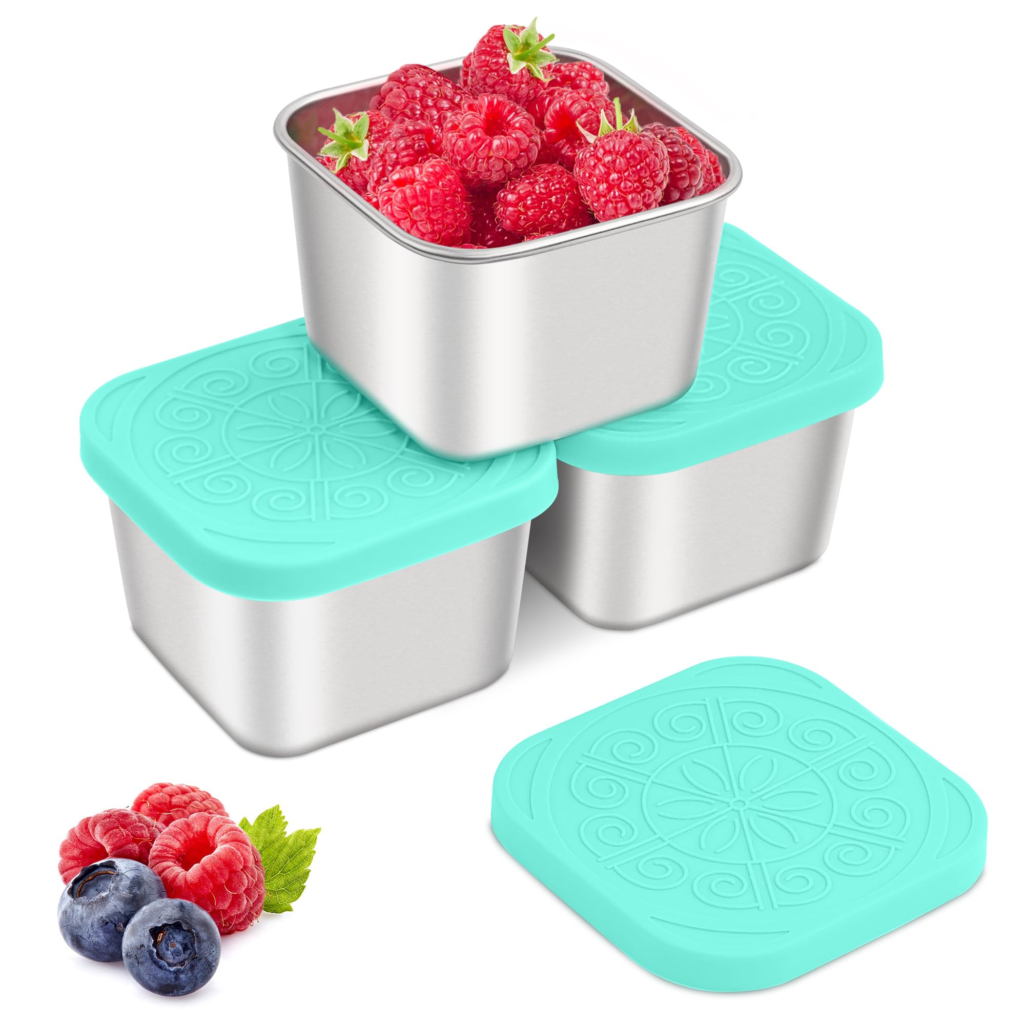 Qukaka Stainless Steel Snack Containers for Kids,7.2oz Easy Open Leak Proof Reusable Snack Box Container with Lids,Small Lunch Containers for Meal Prep,School,Picnic and Travel-3Pack