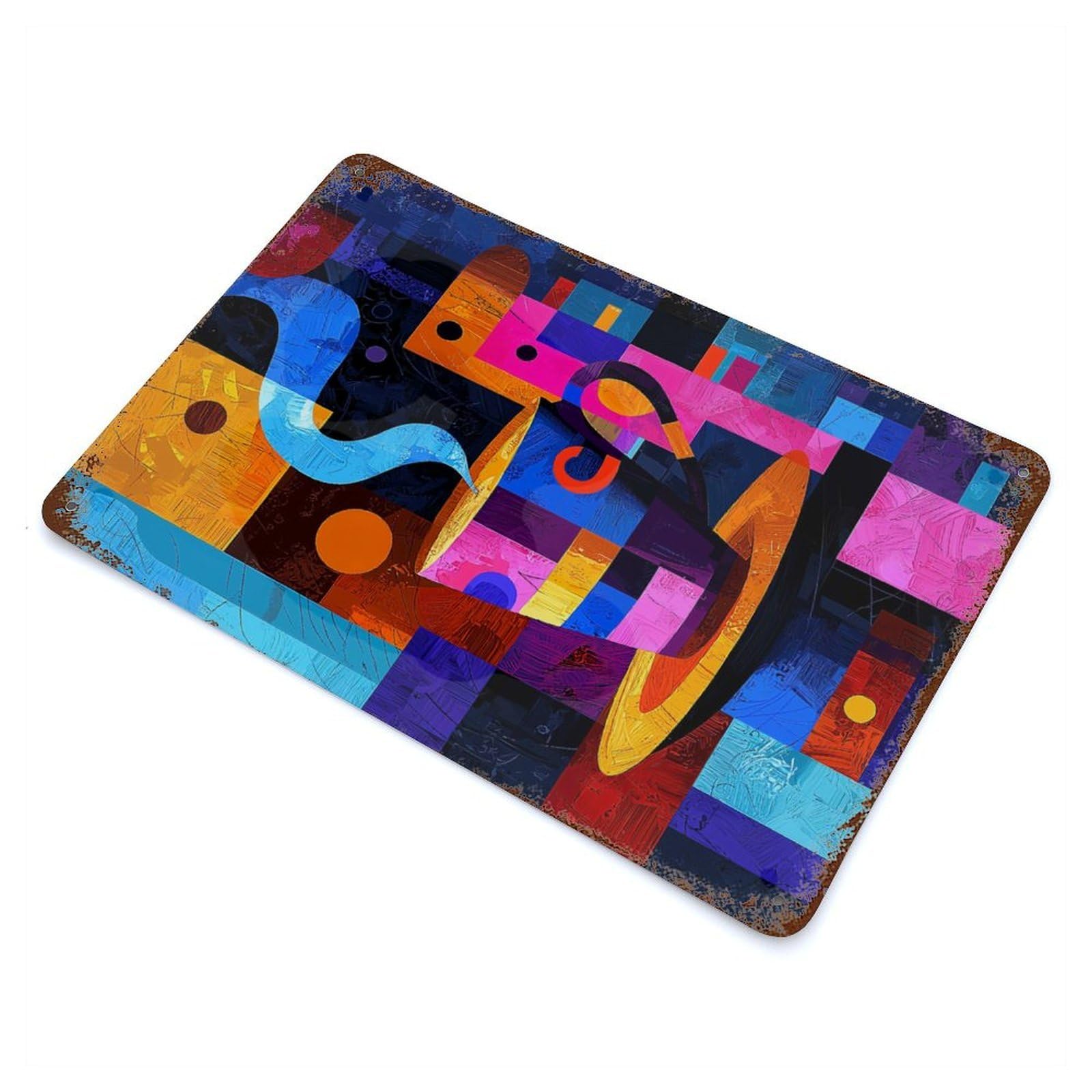 Expressionist Geometry Coffee – Vibrant Abstract Café Art 11.8"x7.9" Rusty Metal Tin Sign, Shabby Chic Decor for Bistro, Counter And Cafe Decor