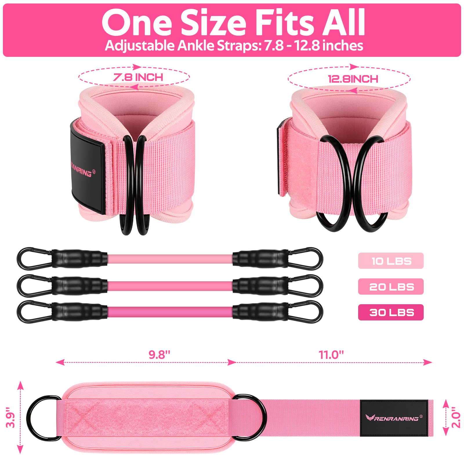 Bandas de resistencia de tobillo con puños, bandas de tobillo para entrenamiento, banda de resistencia de tobillo para piernas y glúteos, equipo de ejercicio de glúteos para mujeres