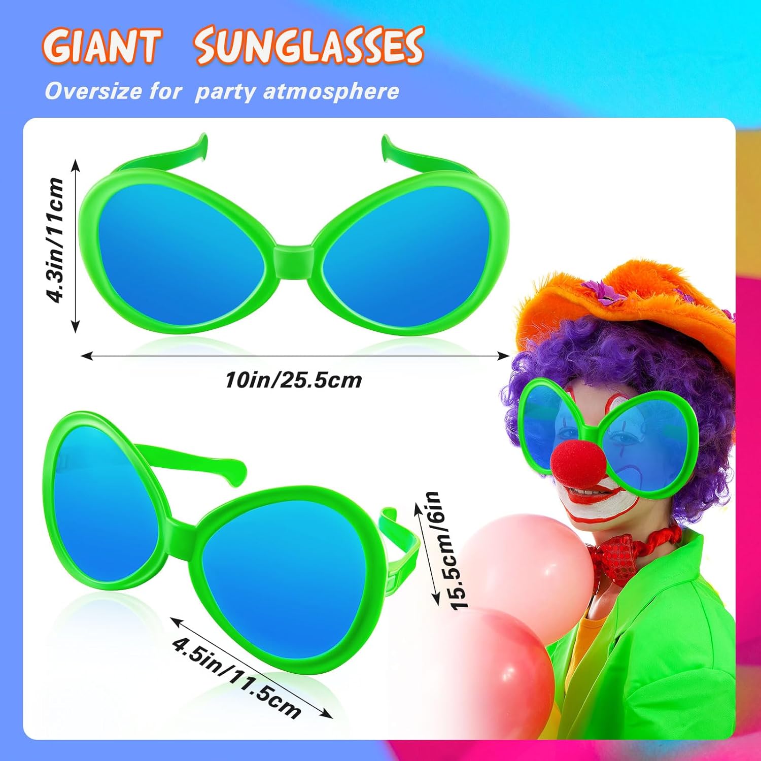 Kingdder 2 Pcs Giant Sunglasses Jumbo Clown Glasses Funny Sunglasses for Adults Photo Props Huge Eyes Glasses Heart Novelty Crazy Plastic for Party Festival Holiday - Image 2