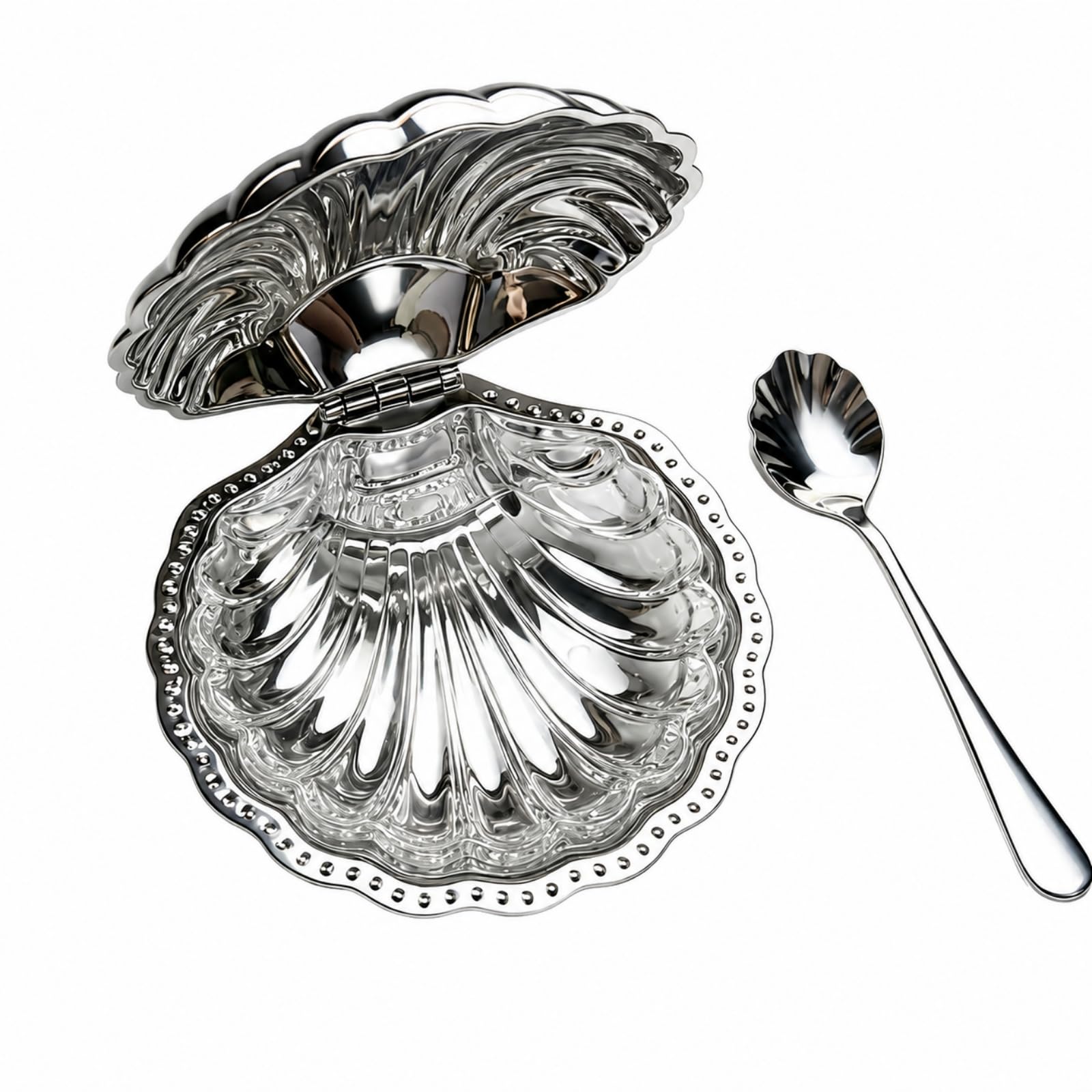 Edelstahlschale in Muschelform mit Deckel muschelförmig Edelstahlschale mit innenschale kompakt Butterschale aus Edelstahl für Dinnerpartys, B
