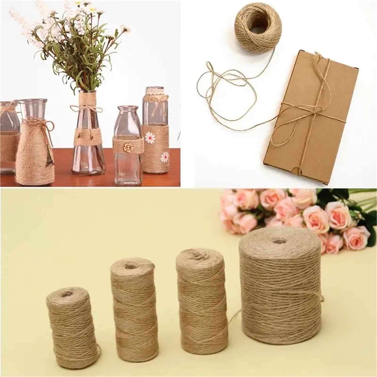 100/300 Meter Jute-Seil, Schnur, Sackleinen, Band, Basteln, Nähen, DIY, Jute, Hanf, Hochzeit, Party, Dekoration Für Camping Garten