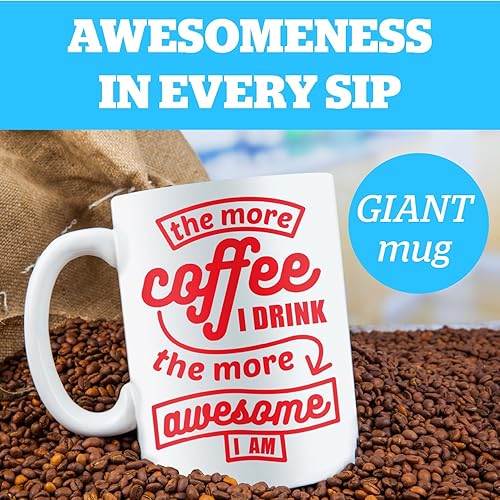 Miniatura 3 de BigMouth Inc. Taza de café con texto en inglés "The More Coffee I Drink the More Awesome I am", taza de café de tamaño gigante, 64 onzas, taza extra