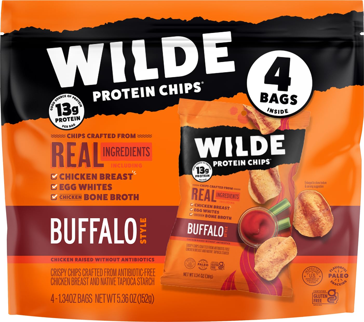 WILDE BRANDS Buffalo Chicken Protein Chips Multipack, 5.36 OZ