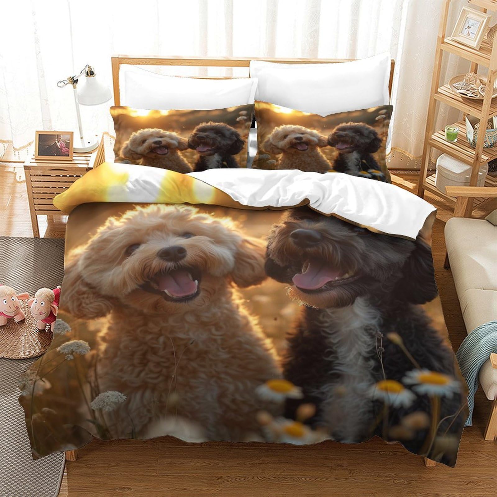 Hmrkoepgx Girls Style-7 Cockapoo 3D Quilt Cover Reversible Microfibre Cute Dog 3Pcs Bedroom Decor Double（200X200cm）