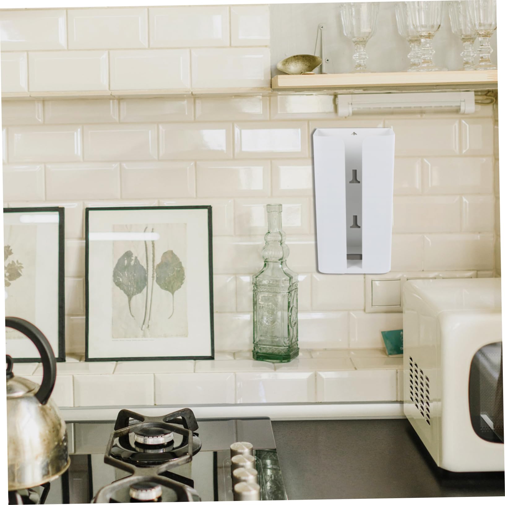 Dispenser da Parete Bianco e Design Ergonomico Funzione di Grande Capacità in Acciaio al Carbonio per Sacchetti della Spesa Adatto a Ambienti Domestici