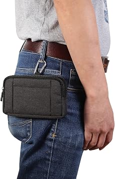 Cell Phone Belt Clip Pouch Men, Cell Phone Waist Bag for Men Small, 5.2 Horizontal Men Clutch Bags Mobile Phone Belt Loop Holster Case Mini Outdoor Travel Pouch Waist Purse Fanny Pack with Carabiner