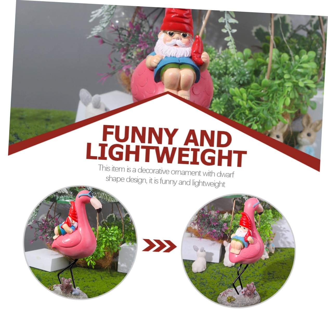 Lustige Gartenzwergfigur mit Flamingo Gartendekoration Terrasse Garten Wetterfeste Kunstharz Skulptur Verspielte Gartenfigur für Außenbereich