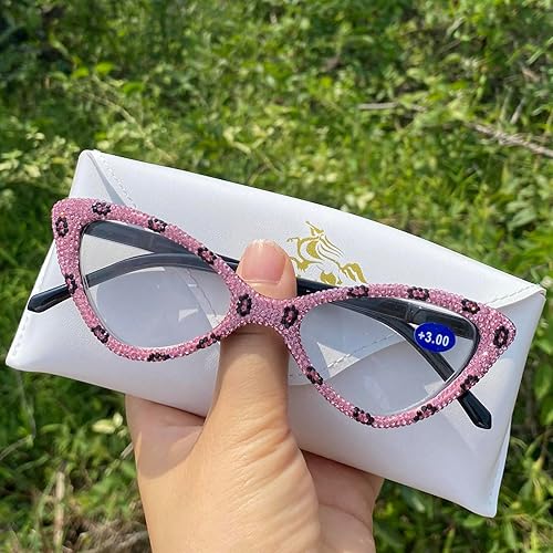 Miniatura 4 de mincl Gafas de lectura con diamantes de imitación de ojo de gato para mujer, marcos de gafas brillantes, lector de diamantes brillantes de moda para