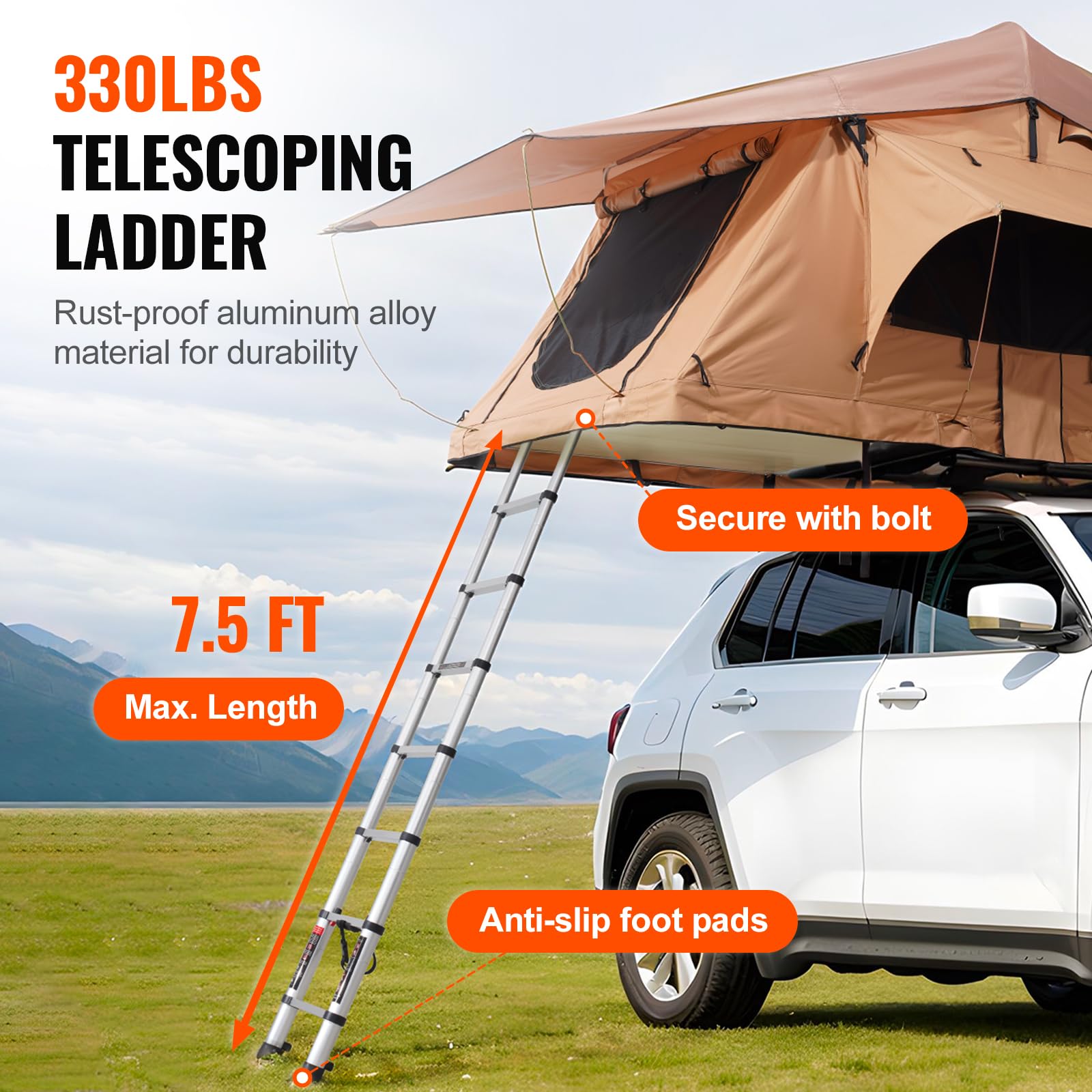 Naturnest Carpa de Techo Rígida, Plegable con Escalera Telescópica, Colchón y Funda PVC Impermeable para Jeep, SUV y Furgoneta
