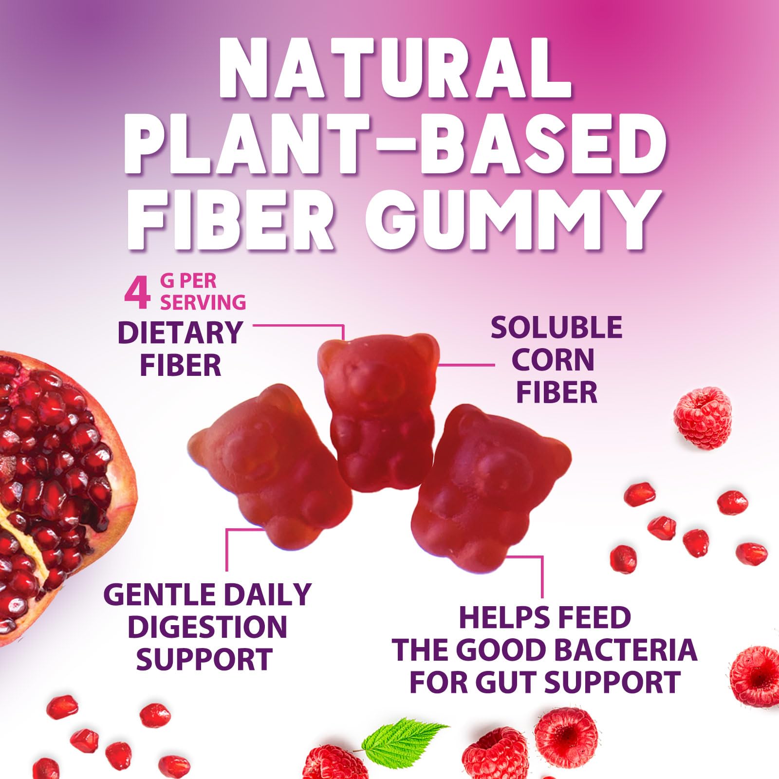 Fiber Gummies 4g – Sugar Free Prebiotic Plant-Based Fiber Supplement - Improved Soluble Formula Supports Digestive Health & Regularity - GLP-1 Friendly - Natural Berry Flavor Chewable - 60 Gummies — Amazon image 3