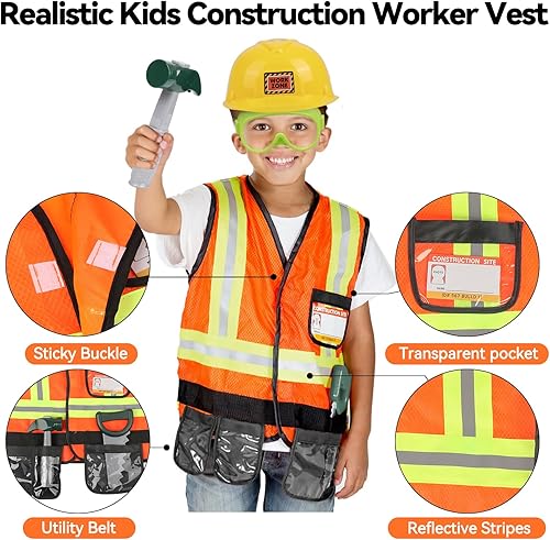 Miniatura 2 de Popsunny Trabajador de construcción de juguete para niños pequeños, herramienta para disfraz, sombrero, regalo de juego de simulación para niños de