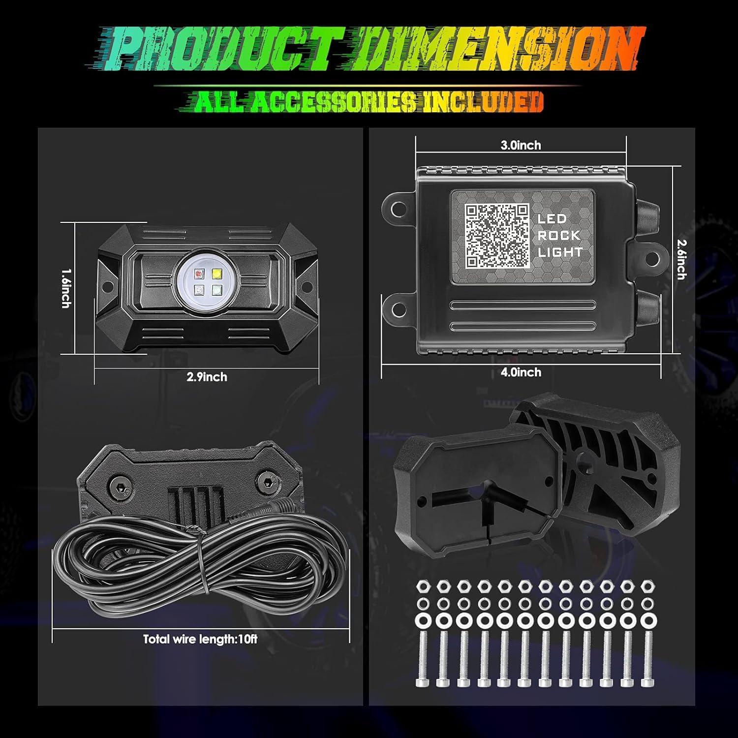 RGB White LED Rock Lights 6 Pods App Control Underglow Multicolor Neon Lights with Strobe Music Mode Lighting Kit Exterior Wheel Light for UTV ATV Trucks SUV SXS RZR Accessories