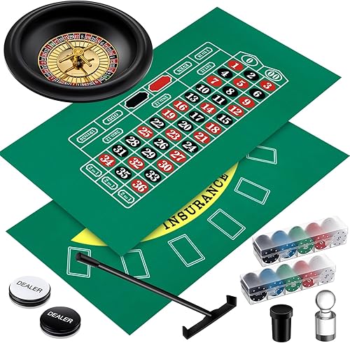 El juego de ruedas de ruleta incluye rueda de ruleta de 10 pulgadas, fieltro de doble cara, 200 fichas, rastrillo de chips, marcador acrílico, botón