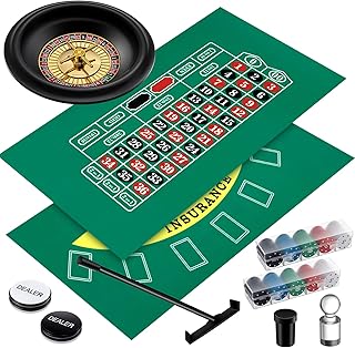 Roulette Wheel Set Include 10 Inch Roulette Wheel, Double Sided Felt, 200 Chips, Chip Rake, Acrylic Marker, Dealer Poker Button for Casino Game Blackjack Night Party Holidays(Green)