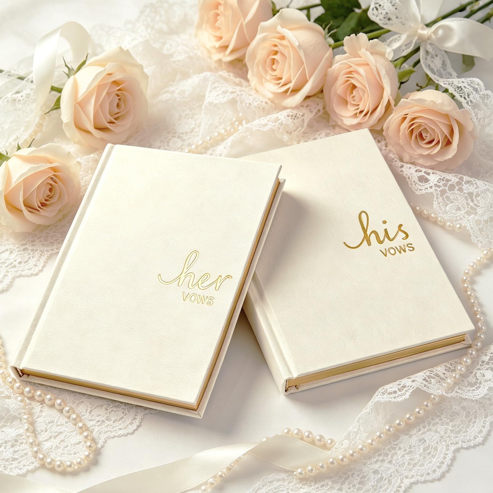Livre de vœux de mariage en cuir beige et lettres dorées élégantes