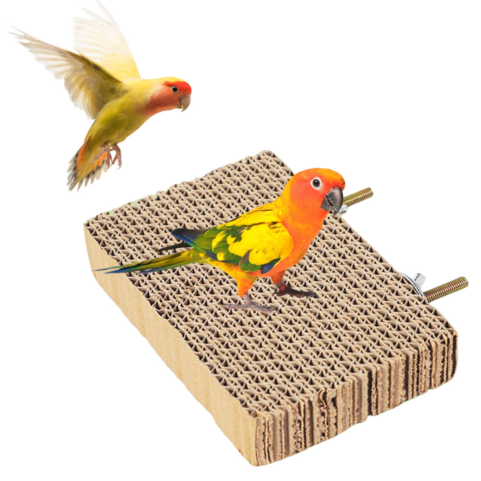 鳥 止まり木 オウム おもちゃ 段ボール 紙 インコ とまり木 スタンド 爪研ぎ パーチ インコ 噛むおもちゃ 鳥 トレーニング 止まり木 文鳥 オカメインコ セキセイインコ 鳥かご とまり木 (カーキ, S:15*10*3cm)