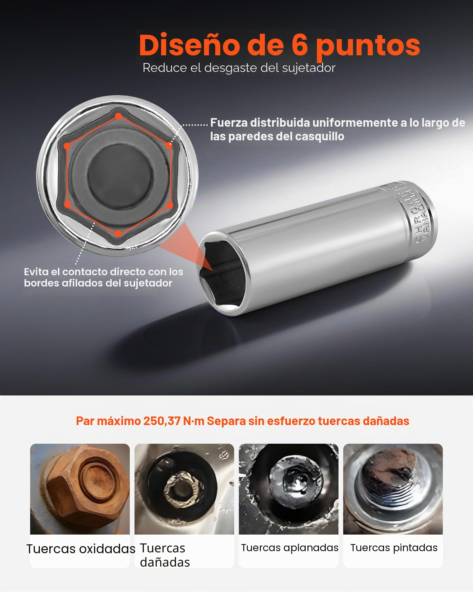 VEVOR Juego de Vasos de 9,5 mm, SAE y Métricos, con Carraca Profunda y Poco Profunda, con Accesorios y Estuche, Acero de Aleación CR-V, para Reparación de Automóviles, 535 x 410 x 89 mm, 76 uds