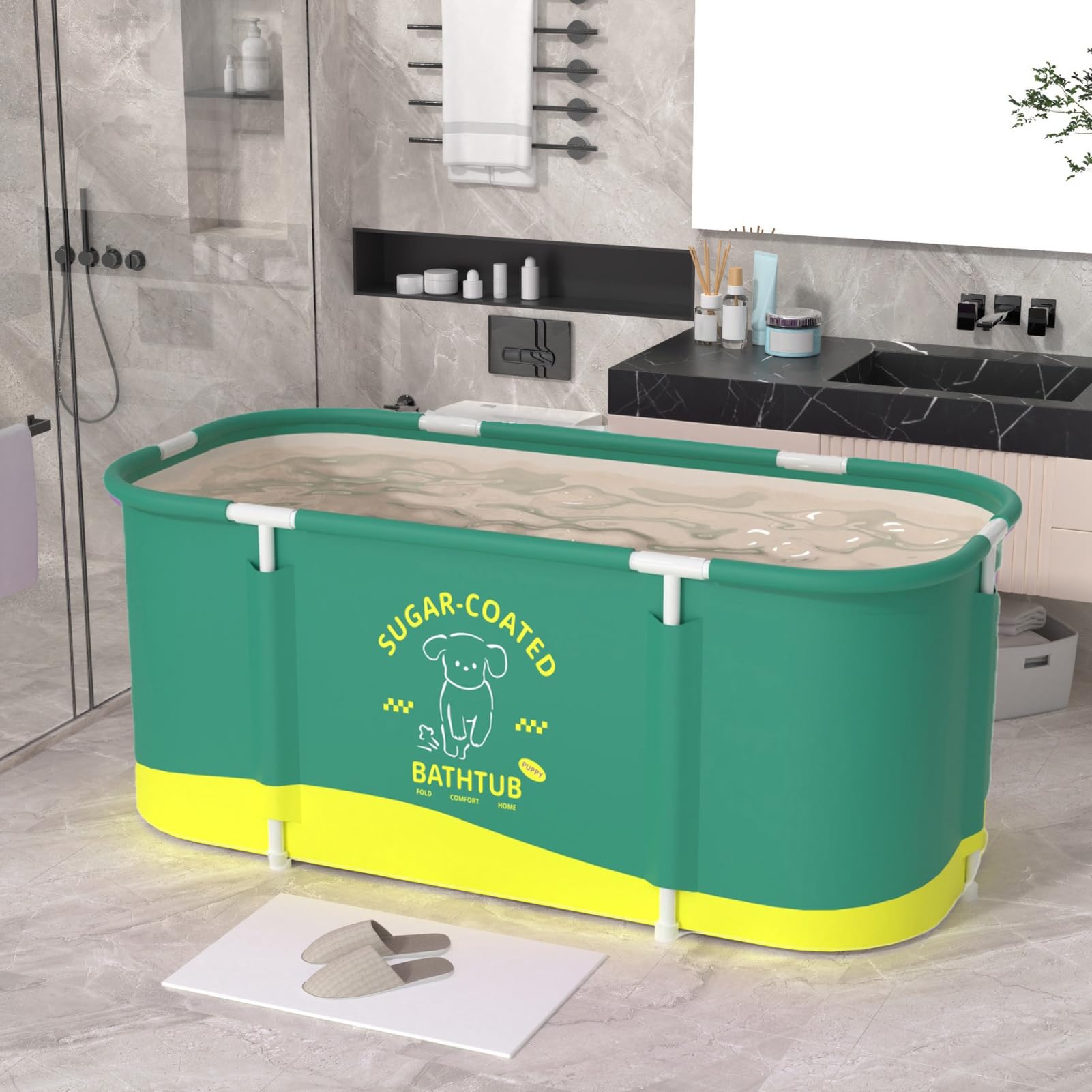 Vasca da bagno portatile Pieghevole e rinforzata, capiente | 115x60x50 cm Vasca da Bagno in Piedi con Immersione per Esterno, Giardino, Terrazzo, Casa, Campeggio, , Nuoto, Lavaggio