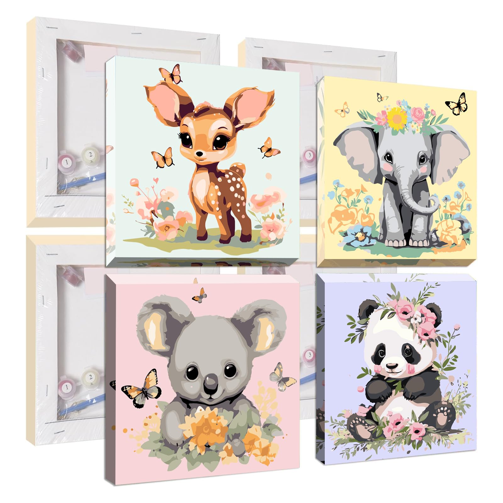 UMOART Animals Framed Paint by Numbers for Kids 8-12 - 4Pack Animals Paint by Numbers Adults, Paint by Numbers Kits on Canvas, DIY Oil Painting Acrylic for Home Decor 8x8in