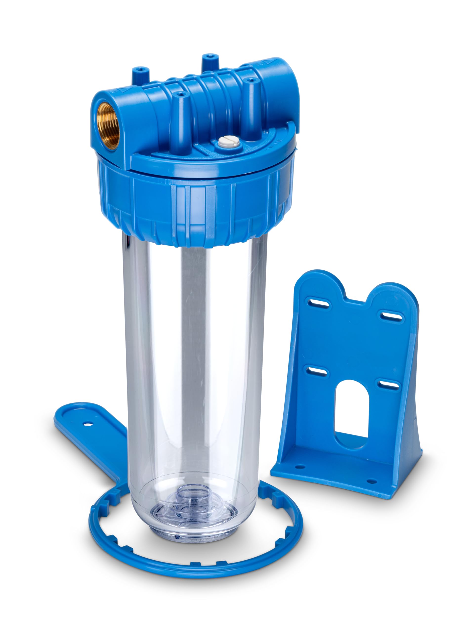 WK Set of 10 inch empty containers for filters (3/4 inches) with mounting bracket and key, made in Italy, blue