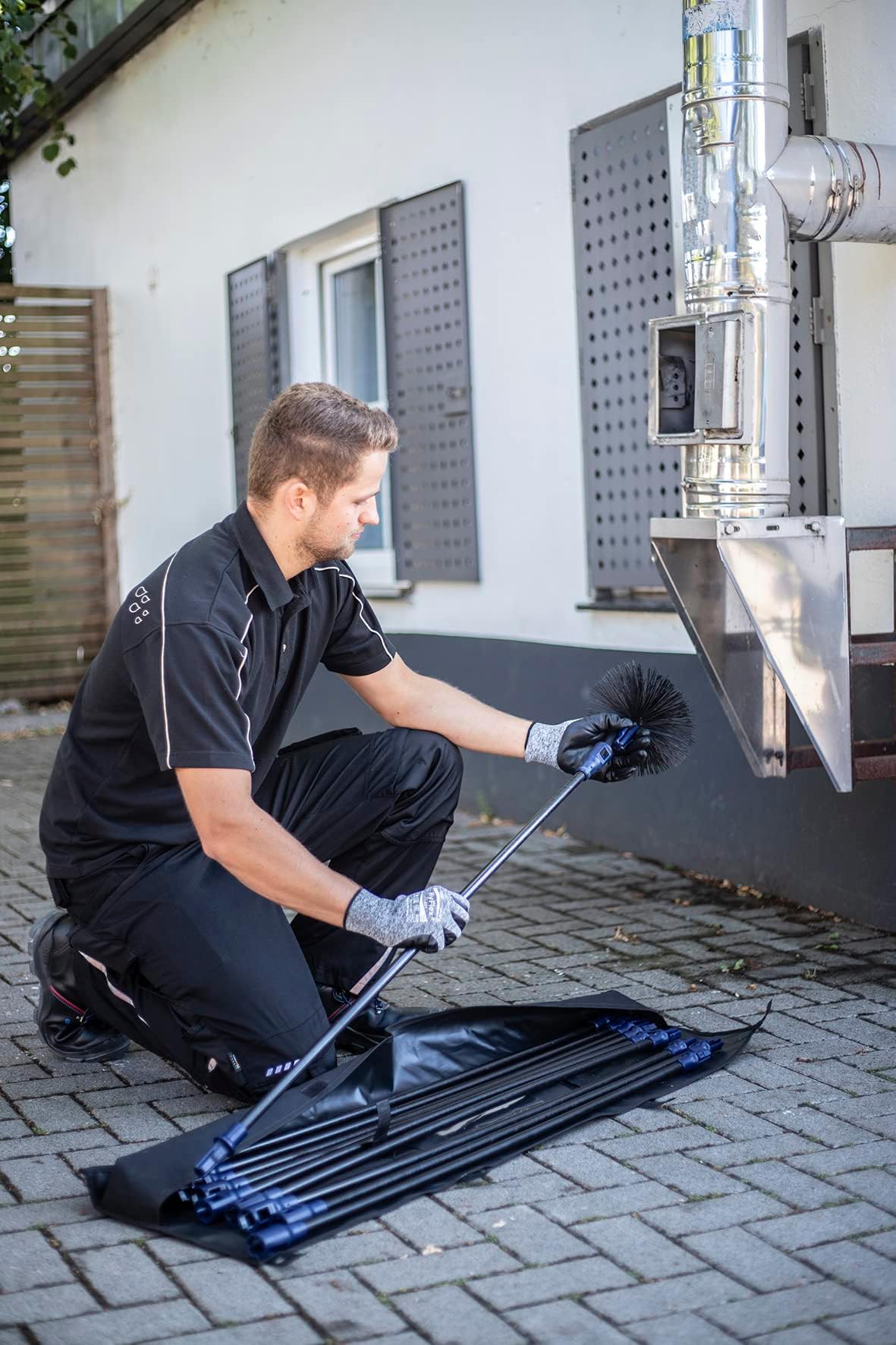 Wohler Snap & Sweep® レギュラー - 煙突セット | ダクト&煙突クリーニングツール | クレオソート除去 | 煙突スイーピング ブルー