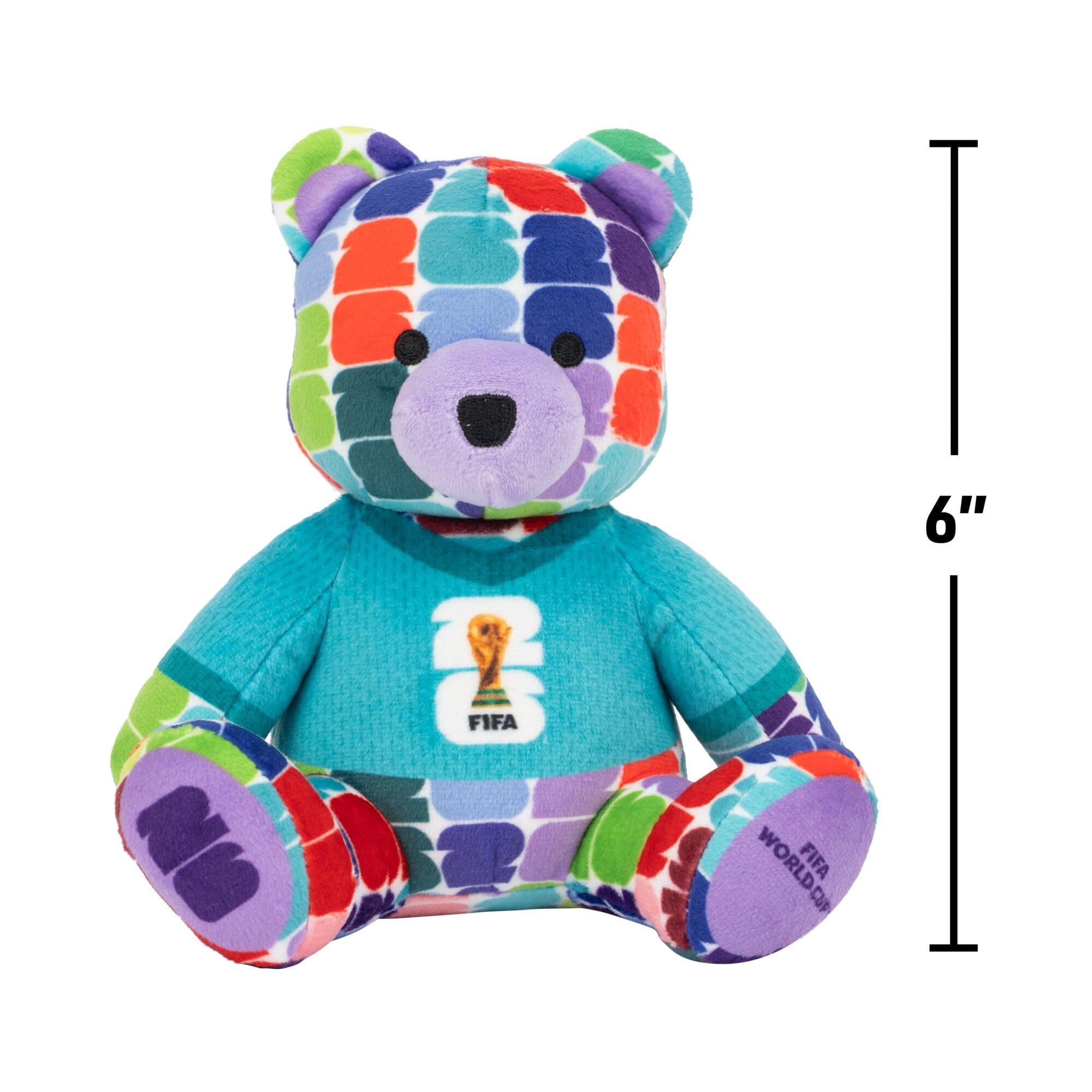 FIFA World Cup 26 6-Inch Colourful Football Bear Plush - Official 2026 World Cup Collectible with FIFA Trophy Logo Tee - Ages 3+ - 3