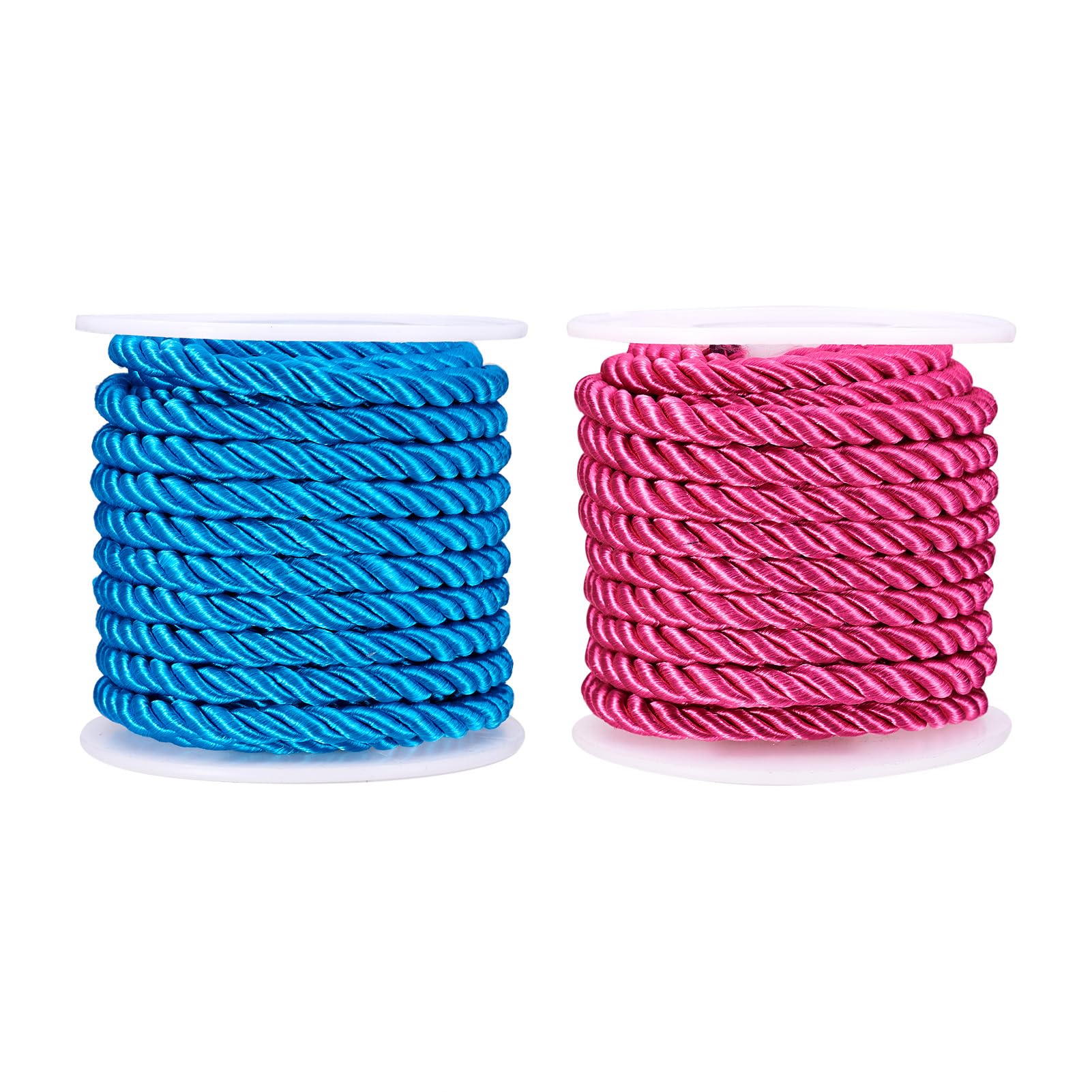 FASHEWELRY 8.74 Yards Twisted Cord Trim 5mm Silk Rope Decorative Cords Fuchsia Sky Blue Polyester Silk Cords for Macrame Bracelets Curtain Costumes
