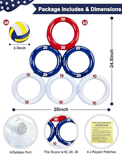 Miniatura 2 de TURNMEON Paquete de 2 juguetes inflables de piscina para el 4 de julio, triángulo flotante para deportes acuáticos, juguetes de piscina con 6 bolas