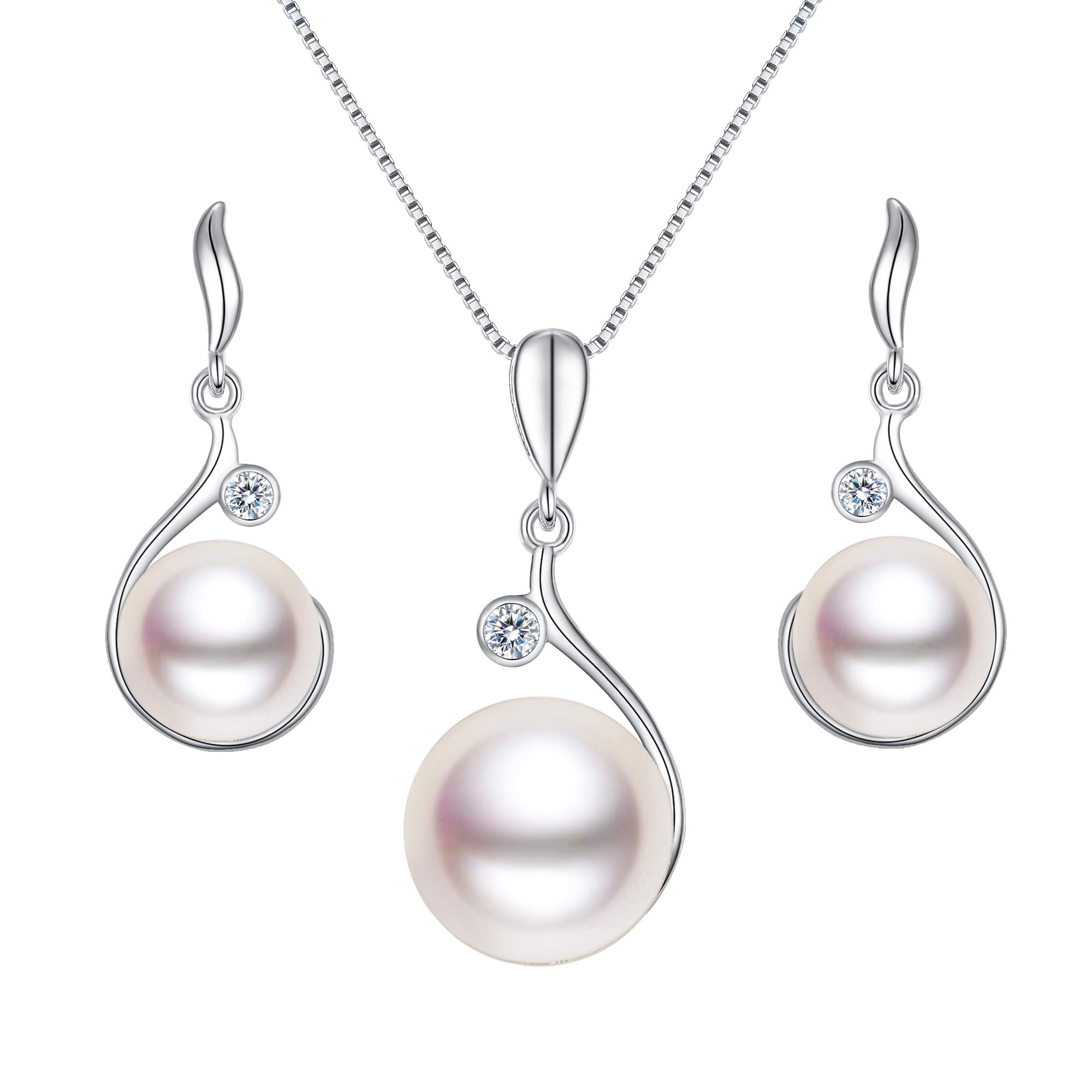 Conjunto de colgante y pendientes de plata de ley 925 CZ AAA con perlas cultivadas en agua dulce, de la marca Ever Faith