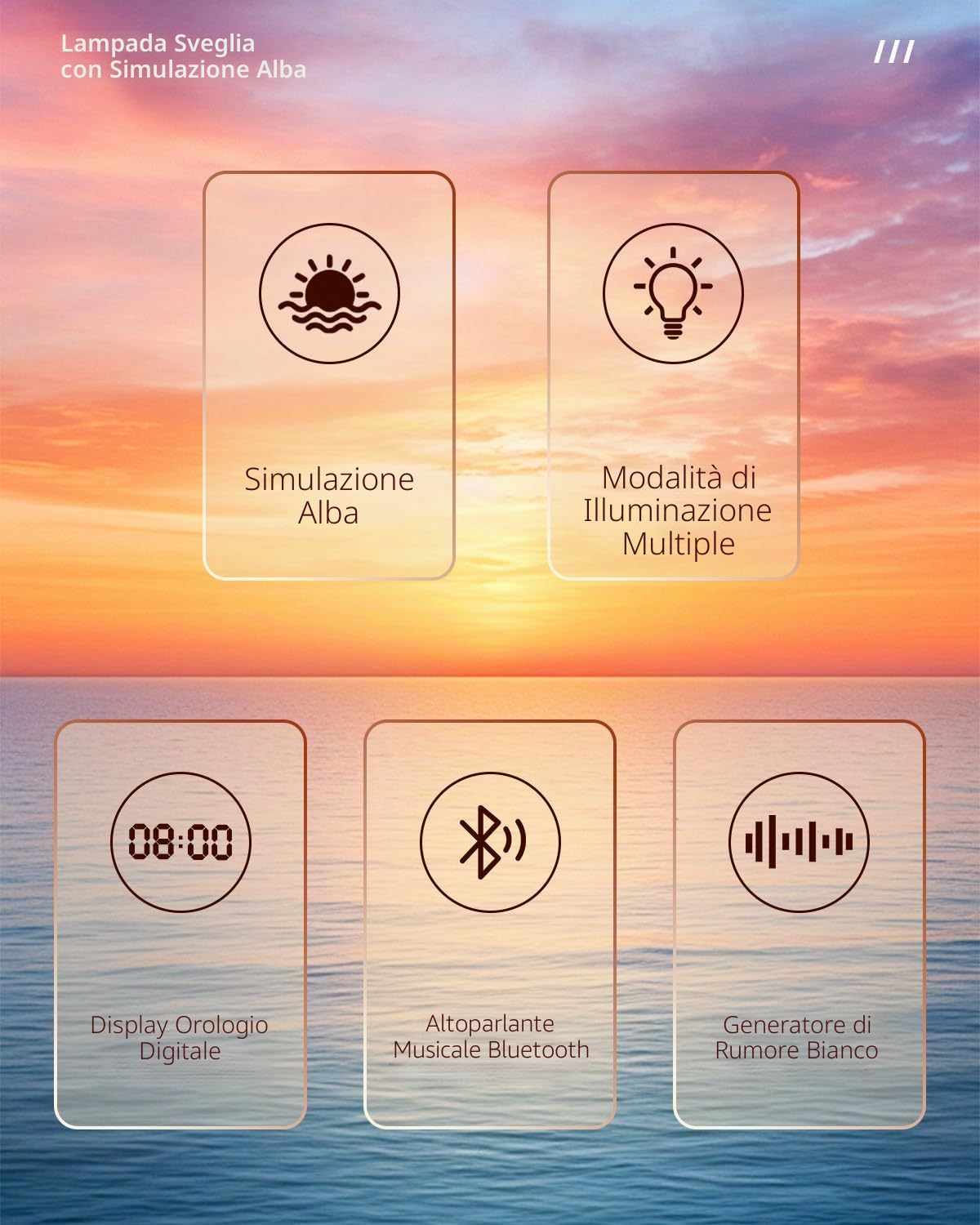 Sveglia Luce con Simulazione ,Multiple Suoni Naturali,Lampada da Notte Regolabile ,2025 Upgrade Wake-up Light,Bluetooth Speaker Lamp ,Dimmable Clock for Adults Kids [Classe di efficienza energetica G]