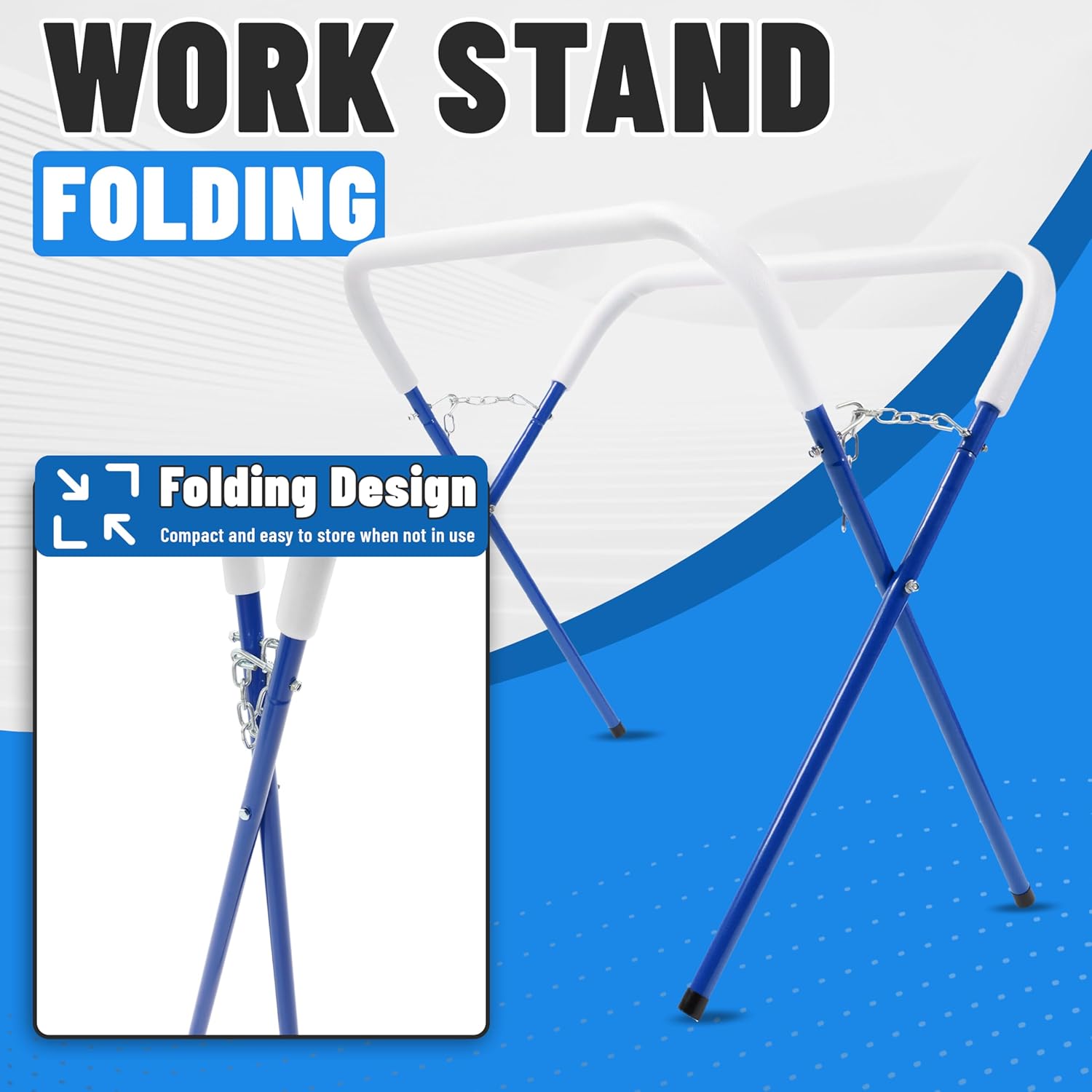Work Stand Folding Automotive Fender Stand Adjustable 500 lbs for Garage and Shop Best Use for Bumpers Fenders Doors Hoods Works Powder-Coated Tubular Steel, Rubber Feet, Blue