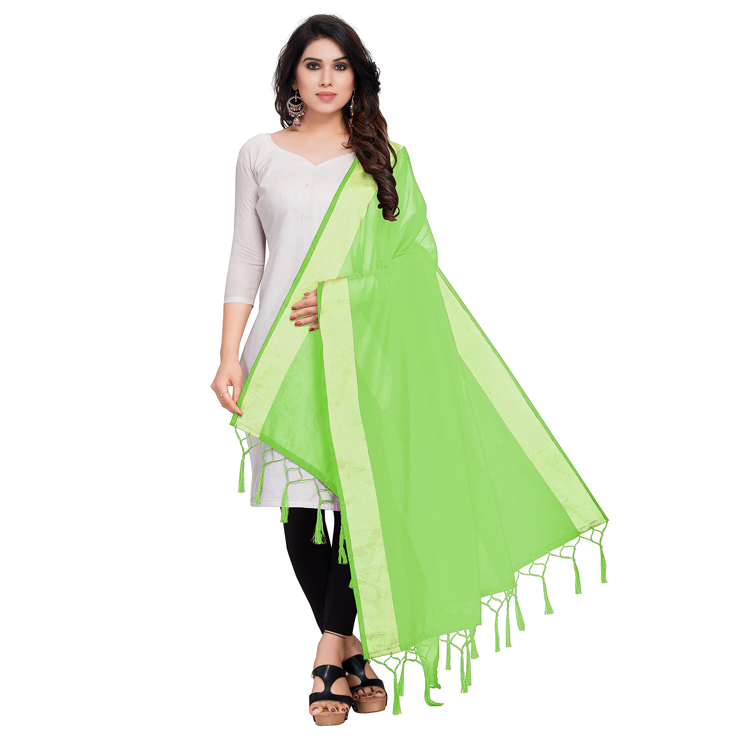 Textile Women's Solid Cotton Silk Dupatta With Tassels (2.20 Mtr)-image-16
