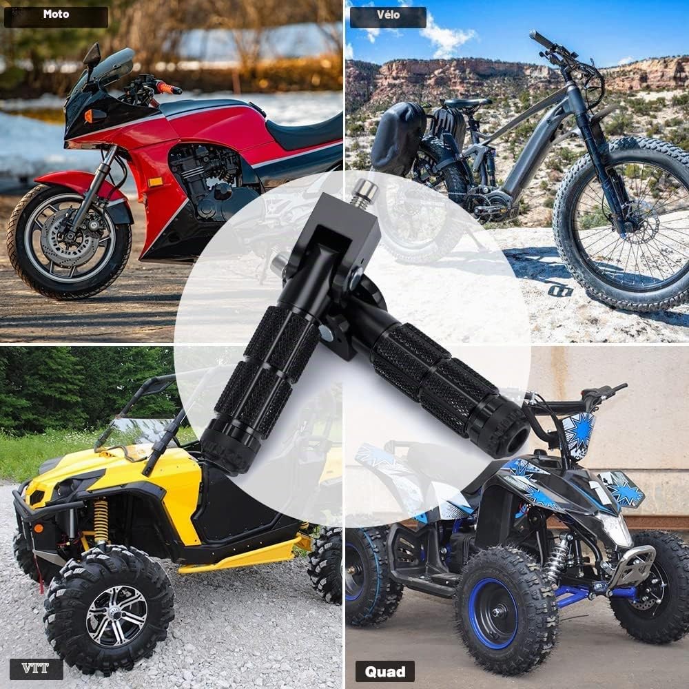 PACEWALKER M8 Repose-pieds Pliables Universels pour Moto, Pédales Anti-dérapantes en Aluminium en 2 Parties pour Voiture électrique de Moto, Tige de Support Pliante à 90 Degrés, 8mm