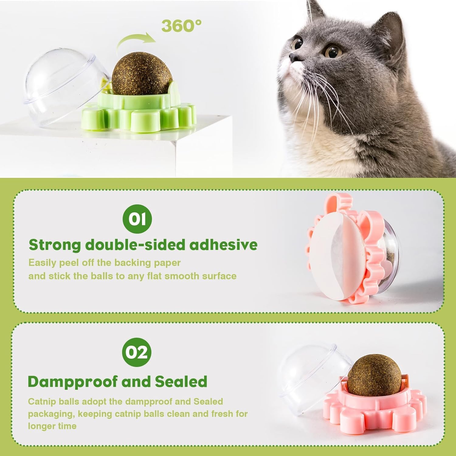 Estivo 360° Catnip for Cats Wall Catnip Rollerball Licking Ball Cat Nips Mint Magic Cat Stick on Wall Crack Balls Lickable Play Chew Teeth Cleaning Pet Chew Indoor Outdoor(Pack of 1) 2